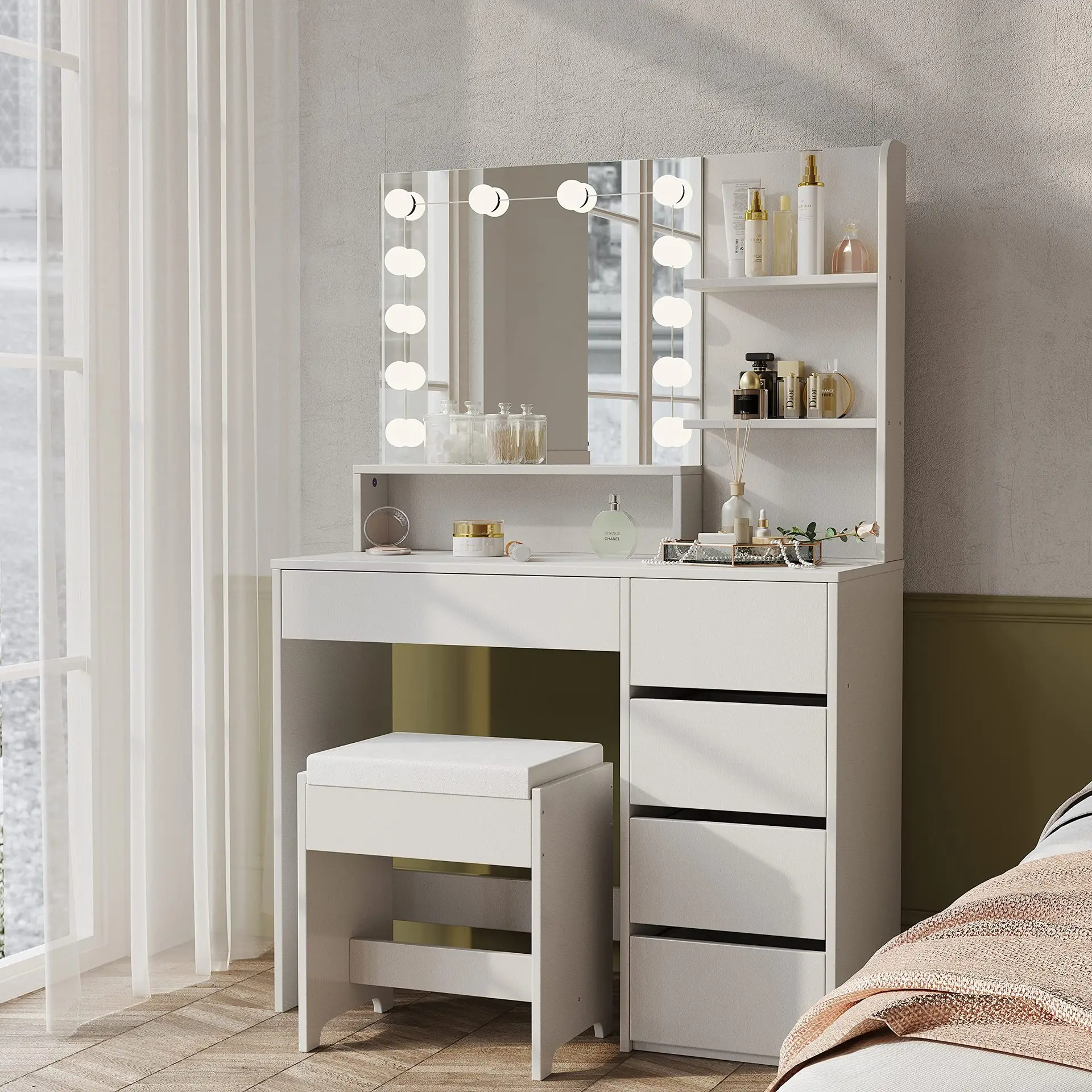 Dressing Table With Mirror And Light Panel Furniture Cross-border ...