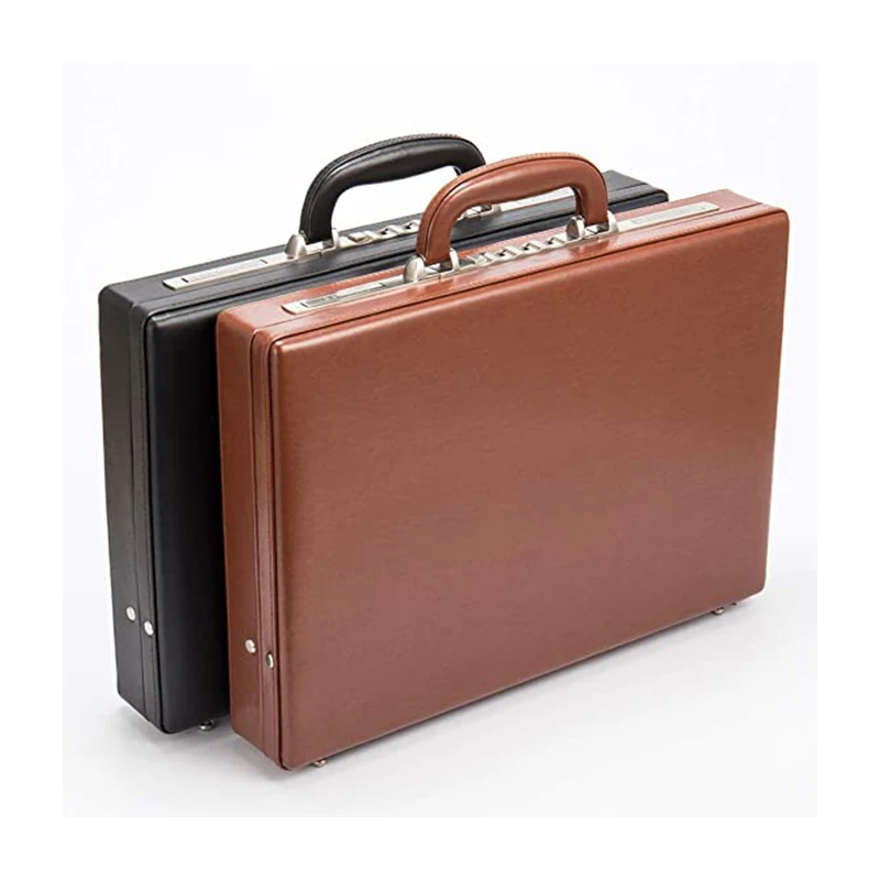 Brown Pu Leather Attache Case For Men Women Aluminum Briefcase Large ...