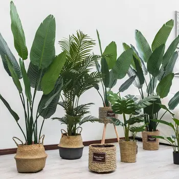 Interior Decor Real Touch Ornamental Artificial Plants Greenery Plants Shrub Bush Artificial Bonsai Plant Banana Palm Tree