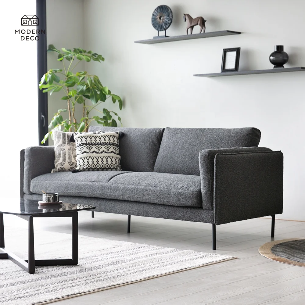 Baru Sofa Tiga Dudukan Ruang Tamu dalam Warna Kelabu Kain Ultra-Menyenangkan Set Sofa Lounges Perabotan