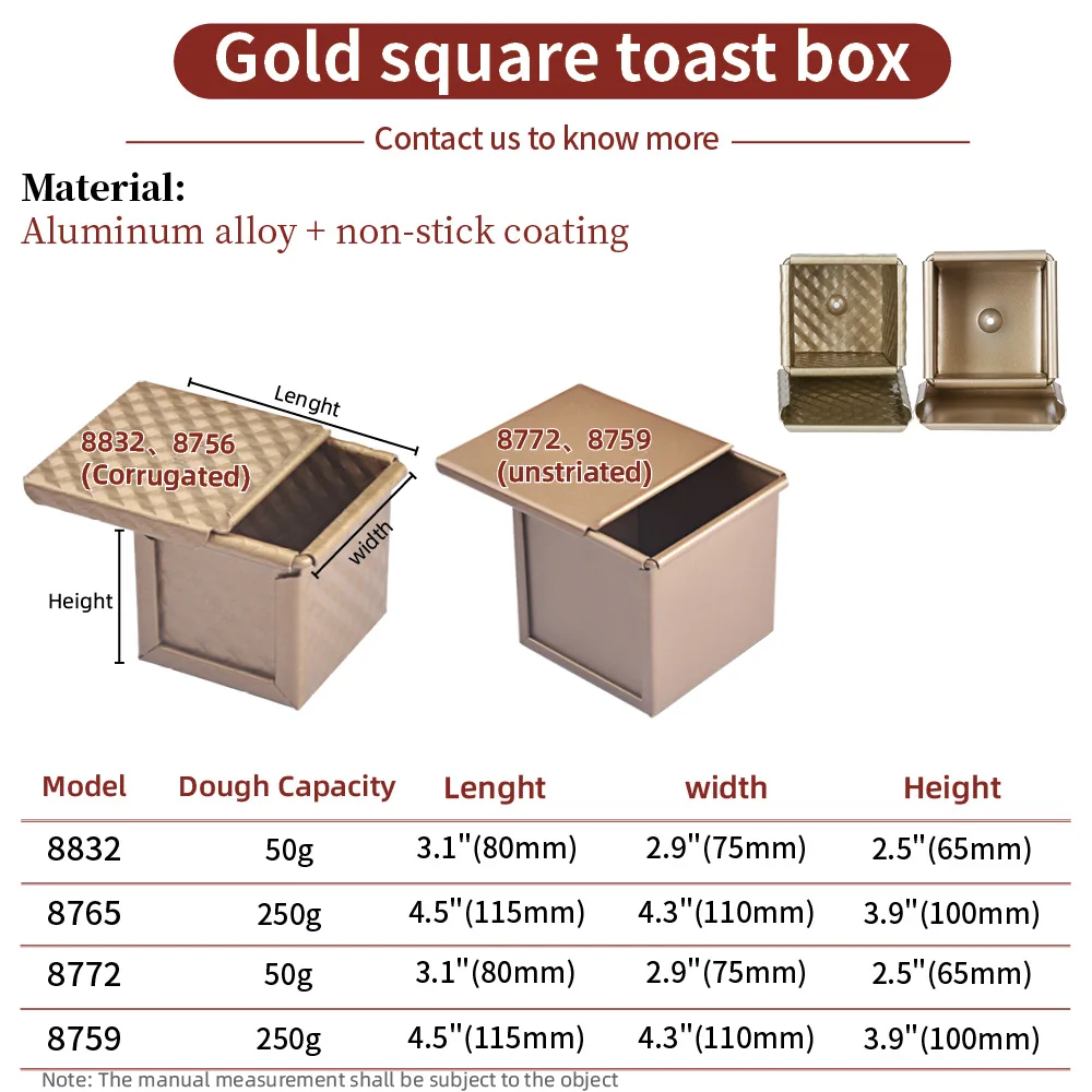 Bakest Small Square Corrugated Aluminum Alloy Toast Bread Box Loaf