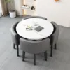 Imitation marble round table + gray leather chairs-1 table-4 cha