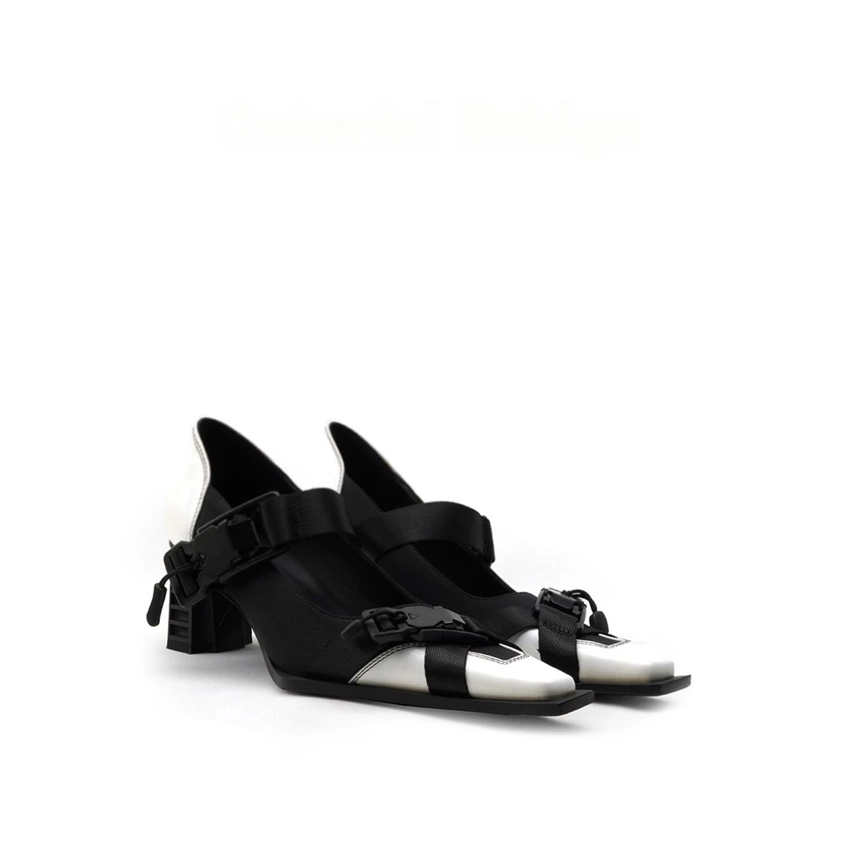 Summer Outdoor Square Toe Chunky Heel Women Mary Jane Belt Buckle Contrast Design High Heel Pumps - Image 1