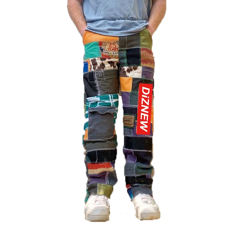 DiZNEW Custom Print Plus Size Patches Loose Cargo Pants Wash Men's Jeans details