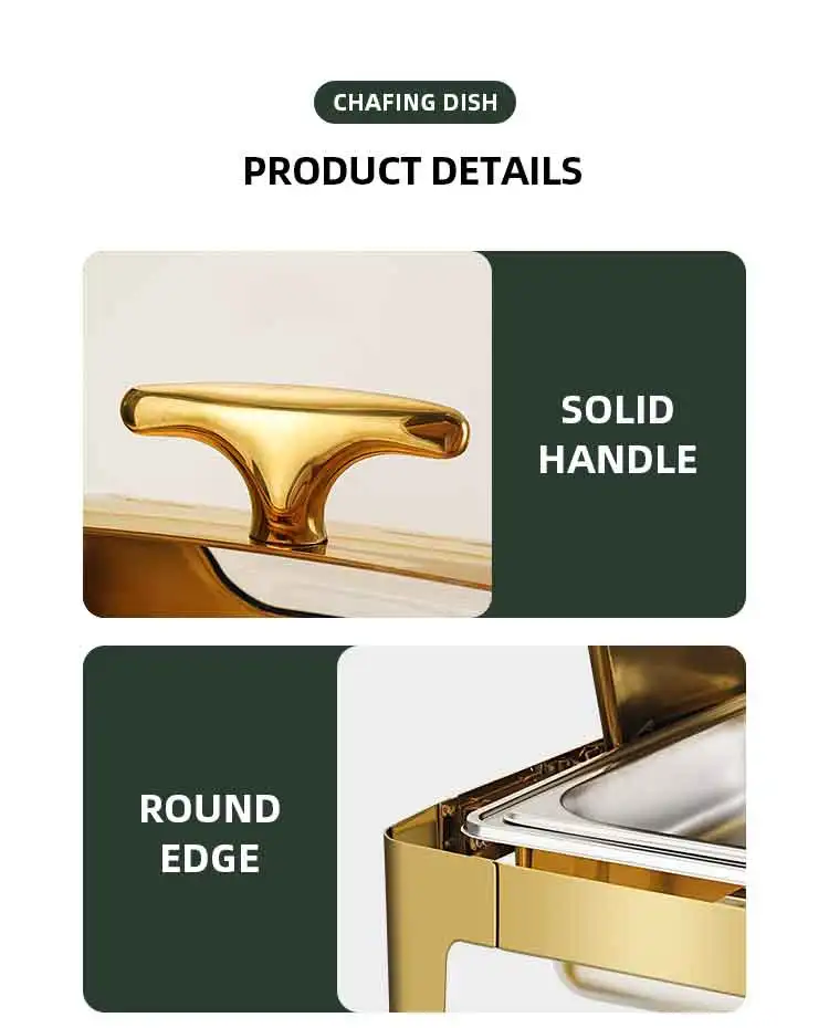 Modern Stainless Food Warmer Buffet Serving Equipment Catering 6l Gold Round Alcohol Stove