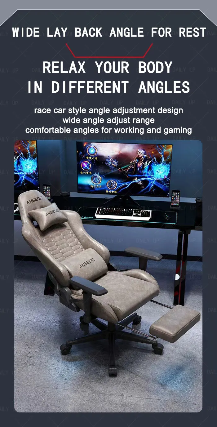 Luxury Faux Leather Gaming Chair With Headrest Footrest Ergonomic Office Computer Chair Swivel Adjustable Recliner Racing Chair
