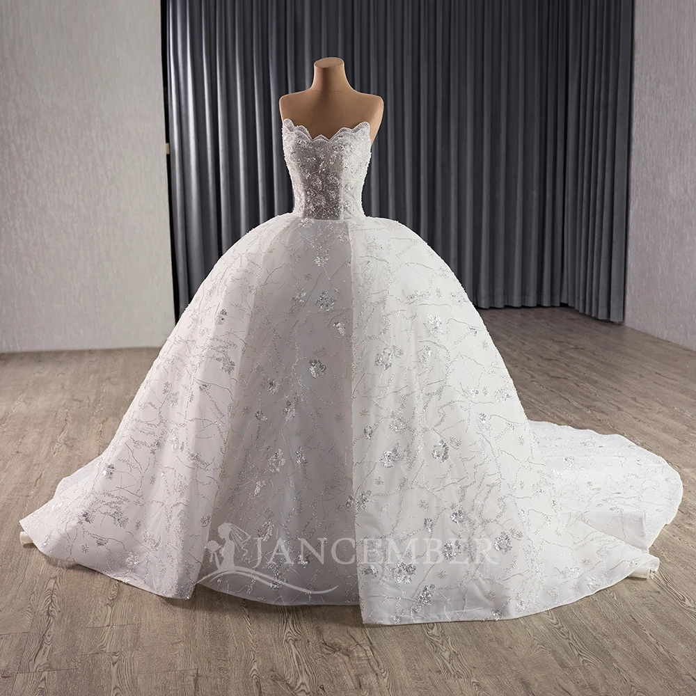 Jancember 251047 Princess Sequins Ivory Empire Puffy Bridal Wedding Women's  Dresses