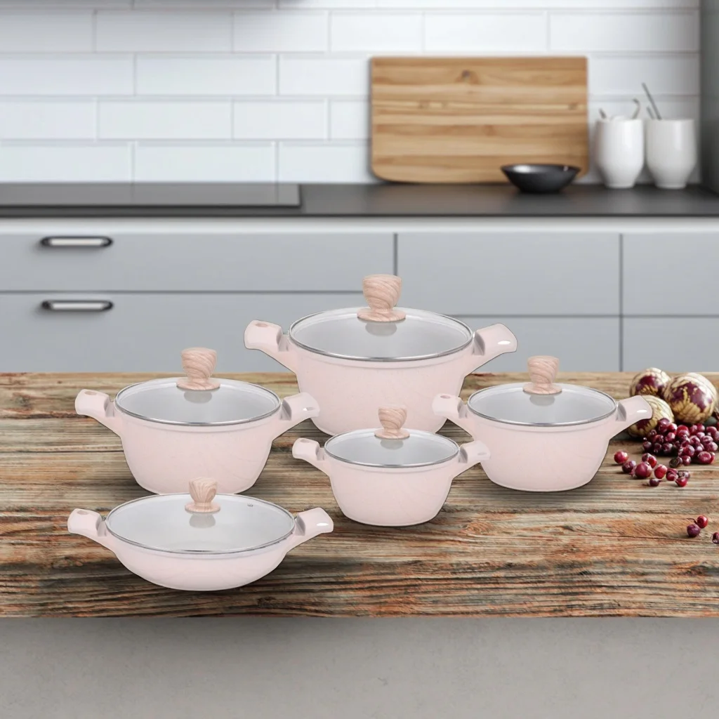 XYL Factory 10pcs Set Custom Color Queen Style Non-Stick Cookware Casserole Aluminum Soup Pot for Kitchen