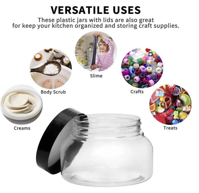 8 oz Clear Plastic Jars with Lids and Labels Refillable Round Plastic ...