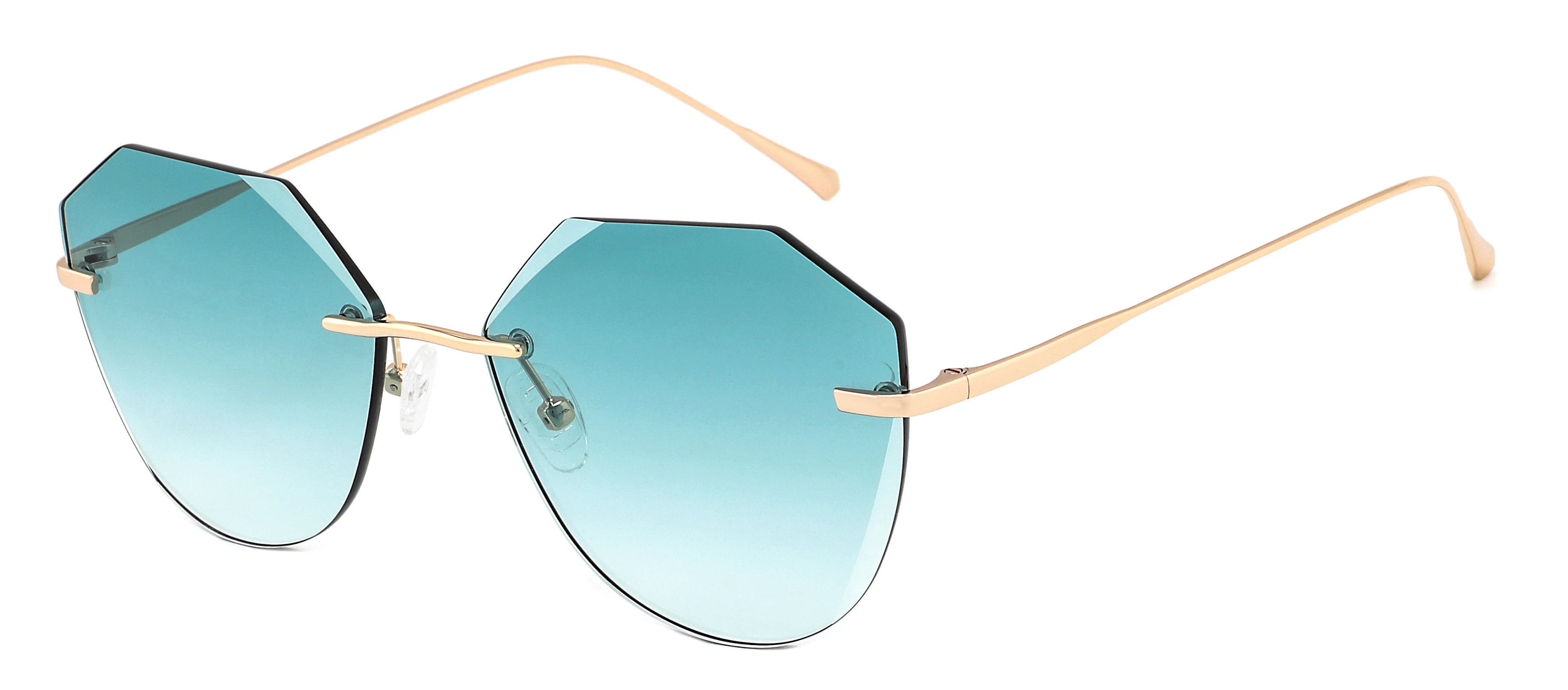 2025 New Arrival Premium Rimless Cat Eye Sun Glasses Unisex UV400 Diamond Cut Polygon Shades Metal Rimless Sunglasses