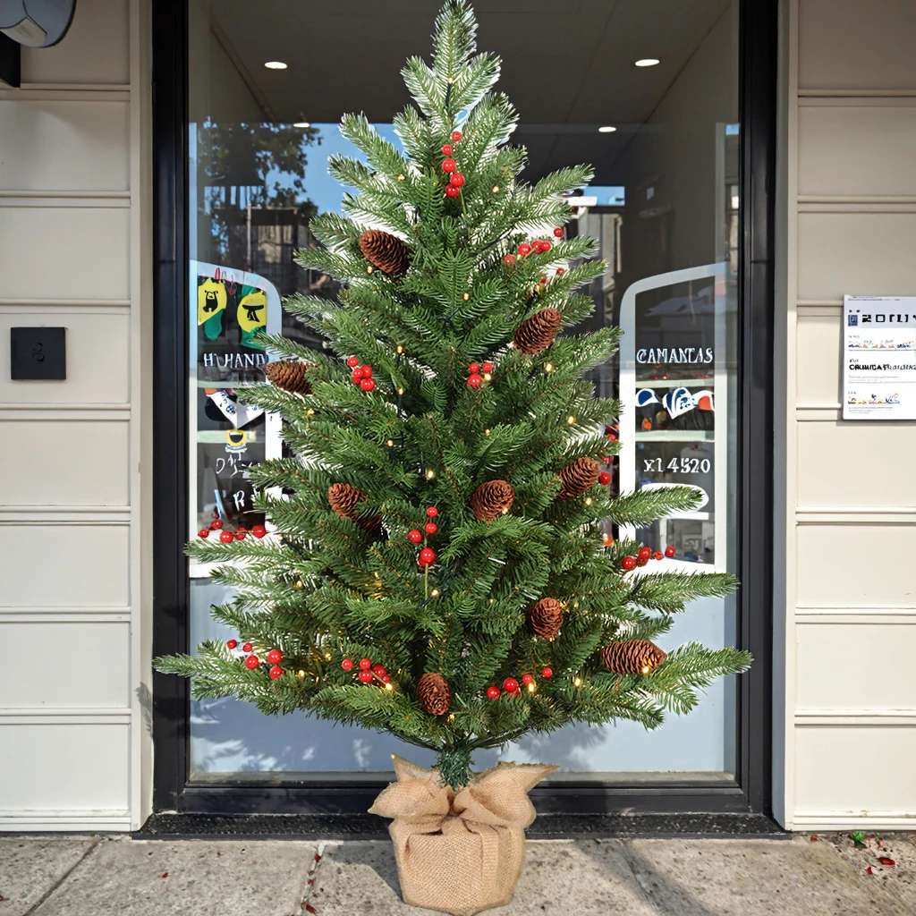 New Design Artificial Mini Christmas Tree with Light  for Home Decor Solid Cement Burlap Base Basin Arbol De Navidad