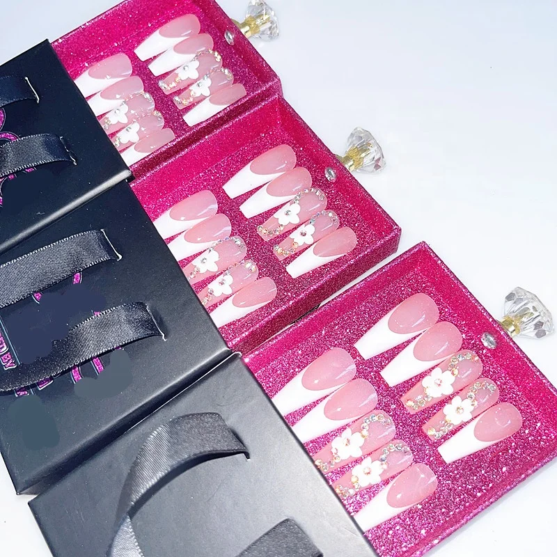 Press Nails Vendors Rhinestones Abs Acrylic Designed Packaging Box Custom Private Label Medium