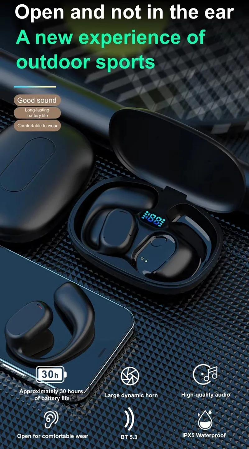 Frete grátis itens LED display touch control bluetooths fones de ouvido sem fio headset T280 esportes aberto earhook earbuds earphones
