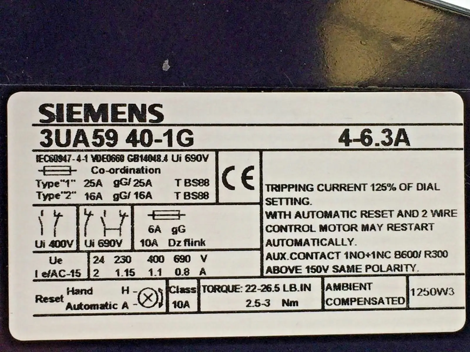 Thermal Overload Relay Thermal Relay 3UA59 40-1G 4-6.3A for Siemens