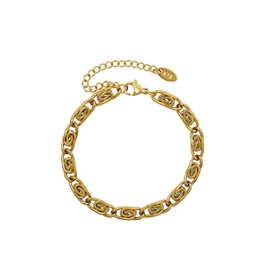 2026 Fashion Stainless Steel Twisted Chunky 21K Gold Plated Spiral Chain Bracelet for Women