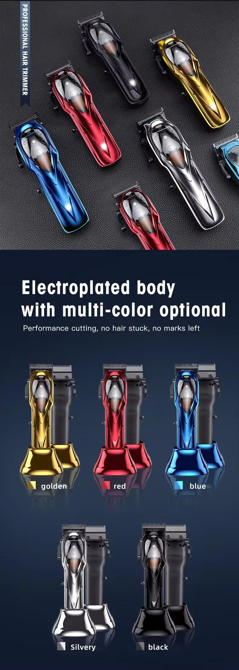 Wholesale 10000 RPM Super Motgoldechargeable Electric Salon Barber Mens Hair Clipper Trimmers Usb Stainless Steel 10W