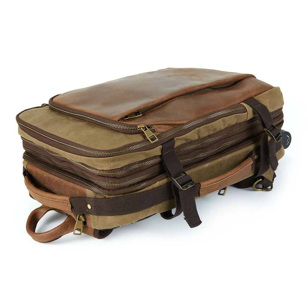 2in1 Large Capacity Waterproof Leather With Waxed Canvas Backpack