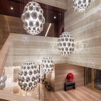 Modern pendant light custom villa staircase metal polish creative round chandelier