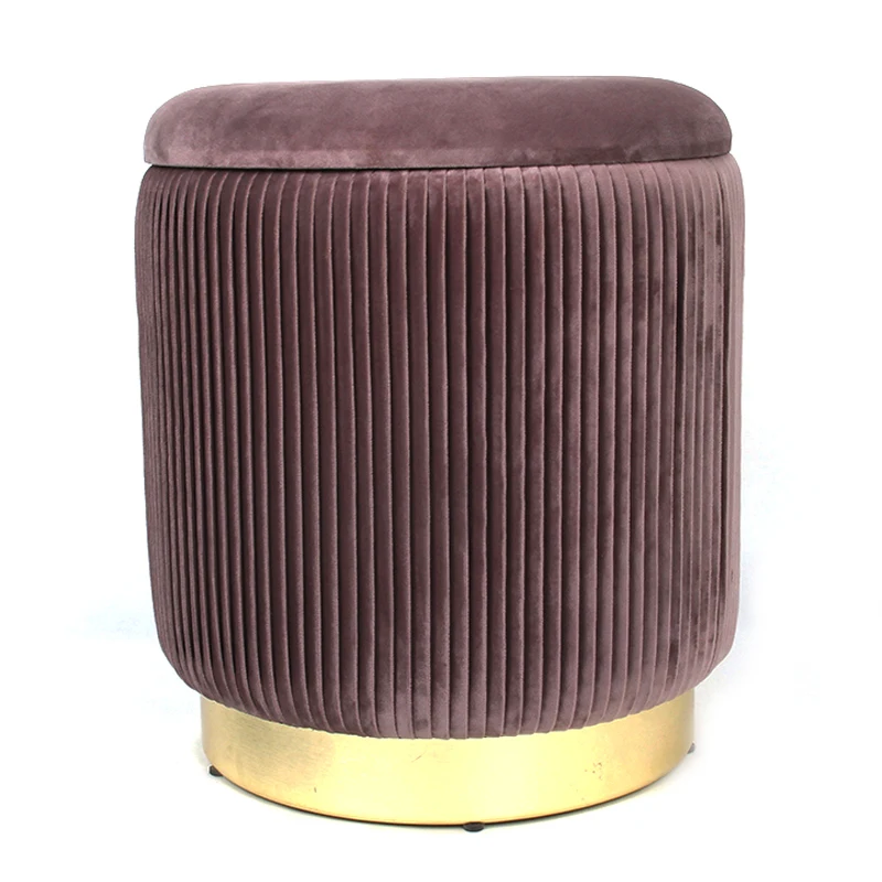RTS Living Room Furniture Simple Design Modern Velvet Ottoman Footstool Colorful Round Shaped Metal Base Pouf