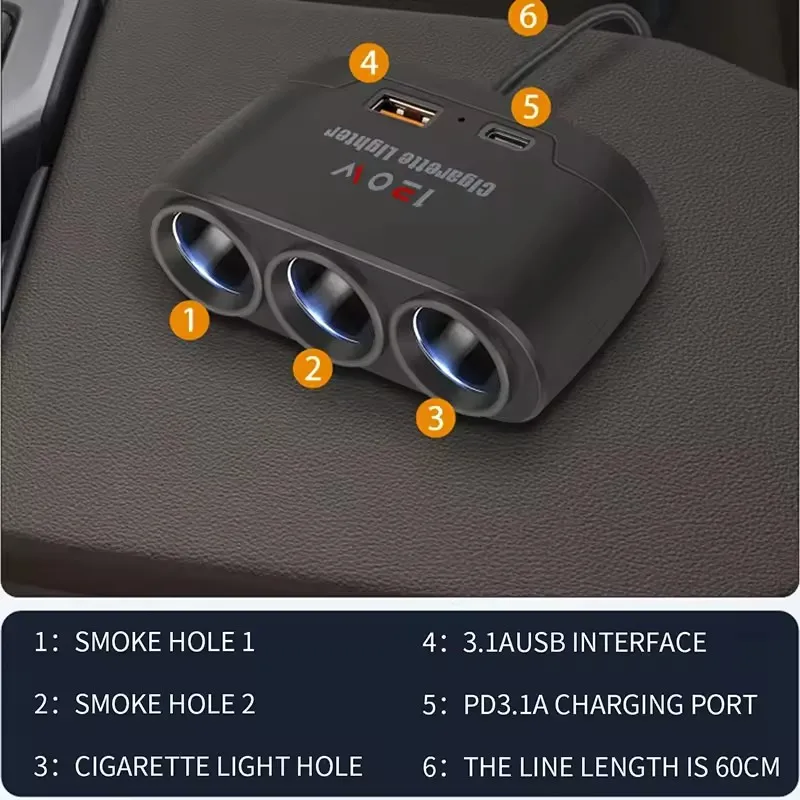 Auto oplader adapter 3in1 usb type c voor mobiele telefoons_voghion.com