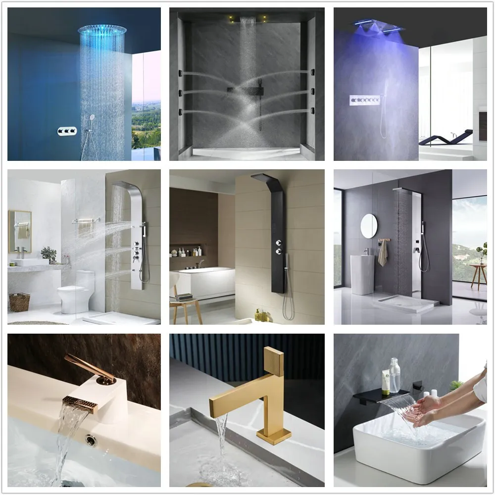 Modern Square Bathroom Shower Design Polished Mirror Color Floor Standing Style Luxury Shower ...