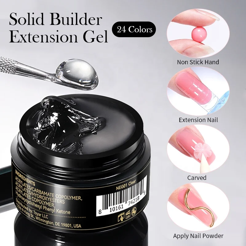 BORN PRETTY PRO 30 Colors Non-Sticky Hard Gel Builder HEMA Free Clear Solid 3D Nail Gel for Nail Art Extension Carving Modeling