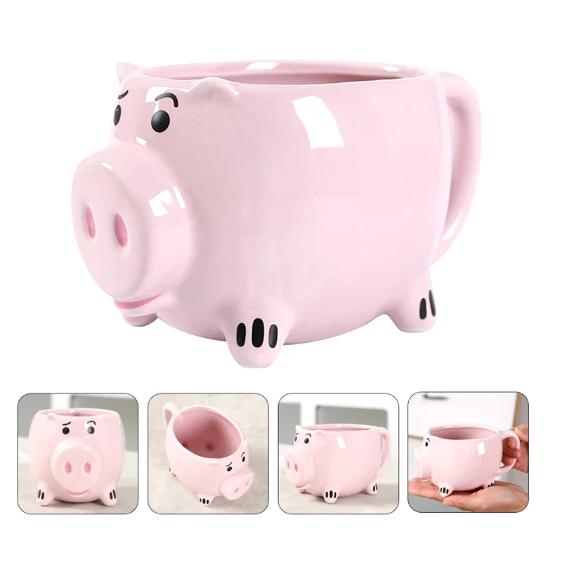 3D Mug Piggy Shape Dolomite Pig Mug Pink Color Ceramic Handpainting Pig Shaped Coffee Mug