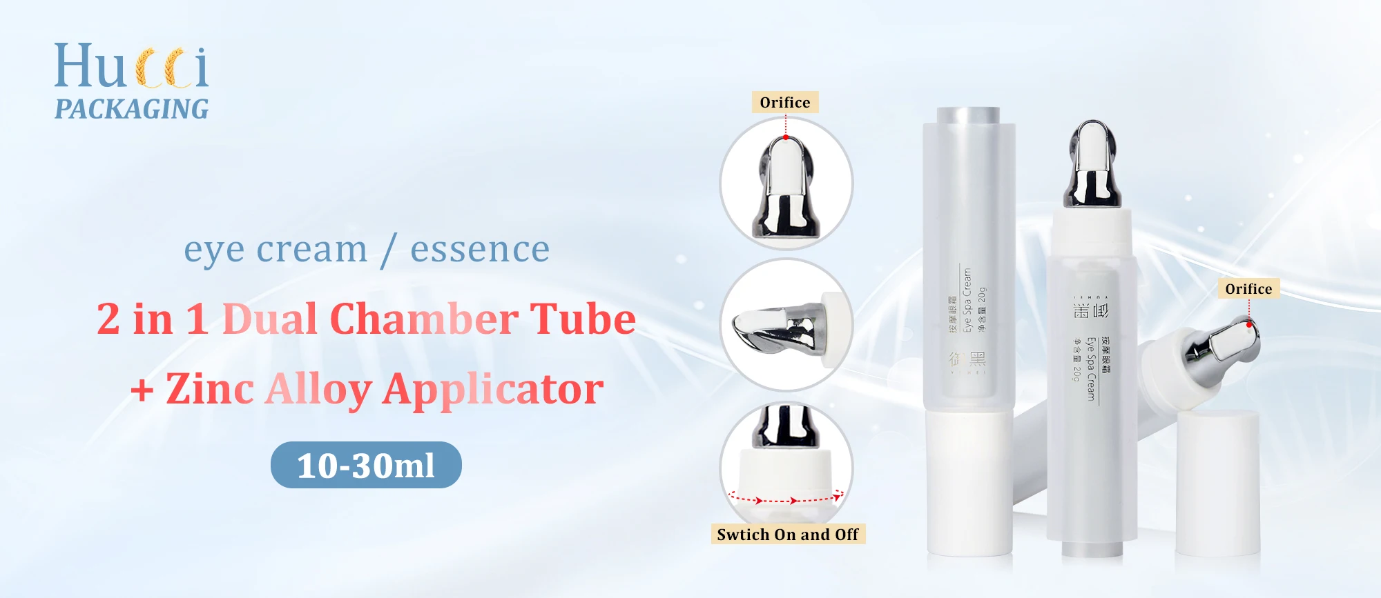 Luxury 15ml 30ml Dual Chamber Eye Cream Tube With Metal Applicator For 2 Formula Eye And