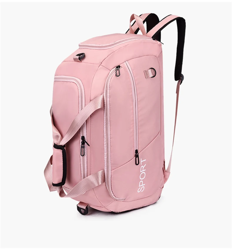 Waterproof Overnight Sport Gym Nylon Travel Bag Pink Duffle Backpack With Shoe Compartment