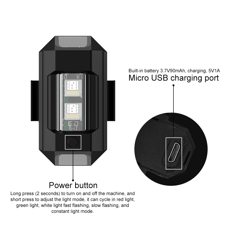 Mini Multi-color Aircraft Airplane Helicopter Night Drone Strobe Light Indicator Signal Light Motorcycle Riding Warning Lamp