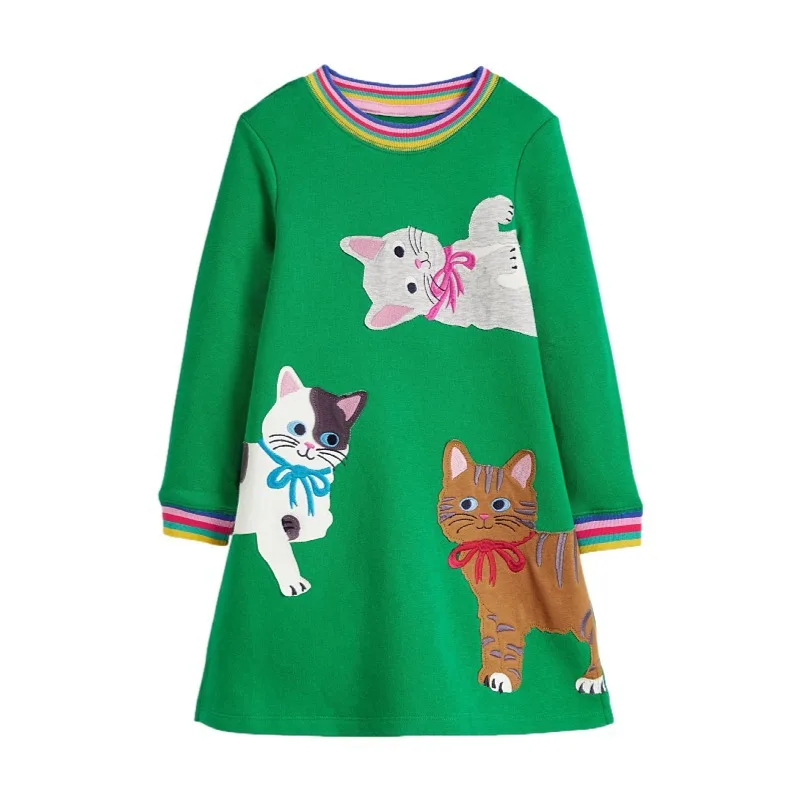 Spring and Autumn New Green Fashion Girls' Cat Pattern Dress Baby - Main Image