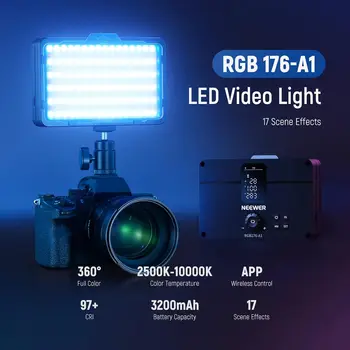 NEEWER RGB 176-A1 LED Video Light Panel 17 Scenes CRI97+ 2500K-10000K 10W Portable on Camera Light for Photography detail image
