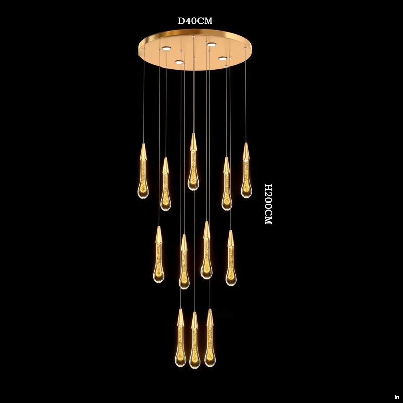 Simple Modern Staircase Bulb Shape High Ceiling Chandelier Villa Living Room Long Drop Crystal Chandelier Pendant Light