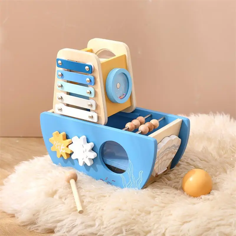 New Arrival 5-in-1 Multifunction Wooden Pirate Ship Toys Kids Montessori Toys Early Learning Educational Toys for Baby Toddlers