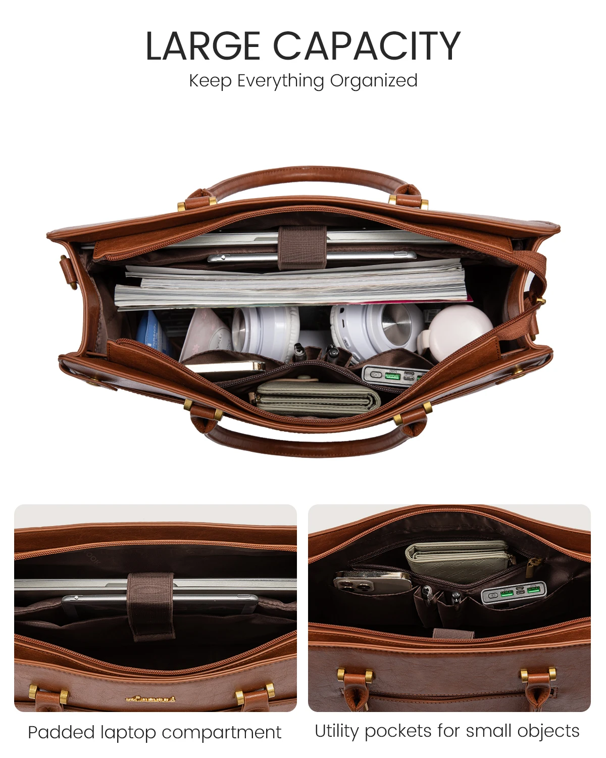 17 Inch Laptop Tote Bag for Women Vintage Waterproof Leather