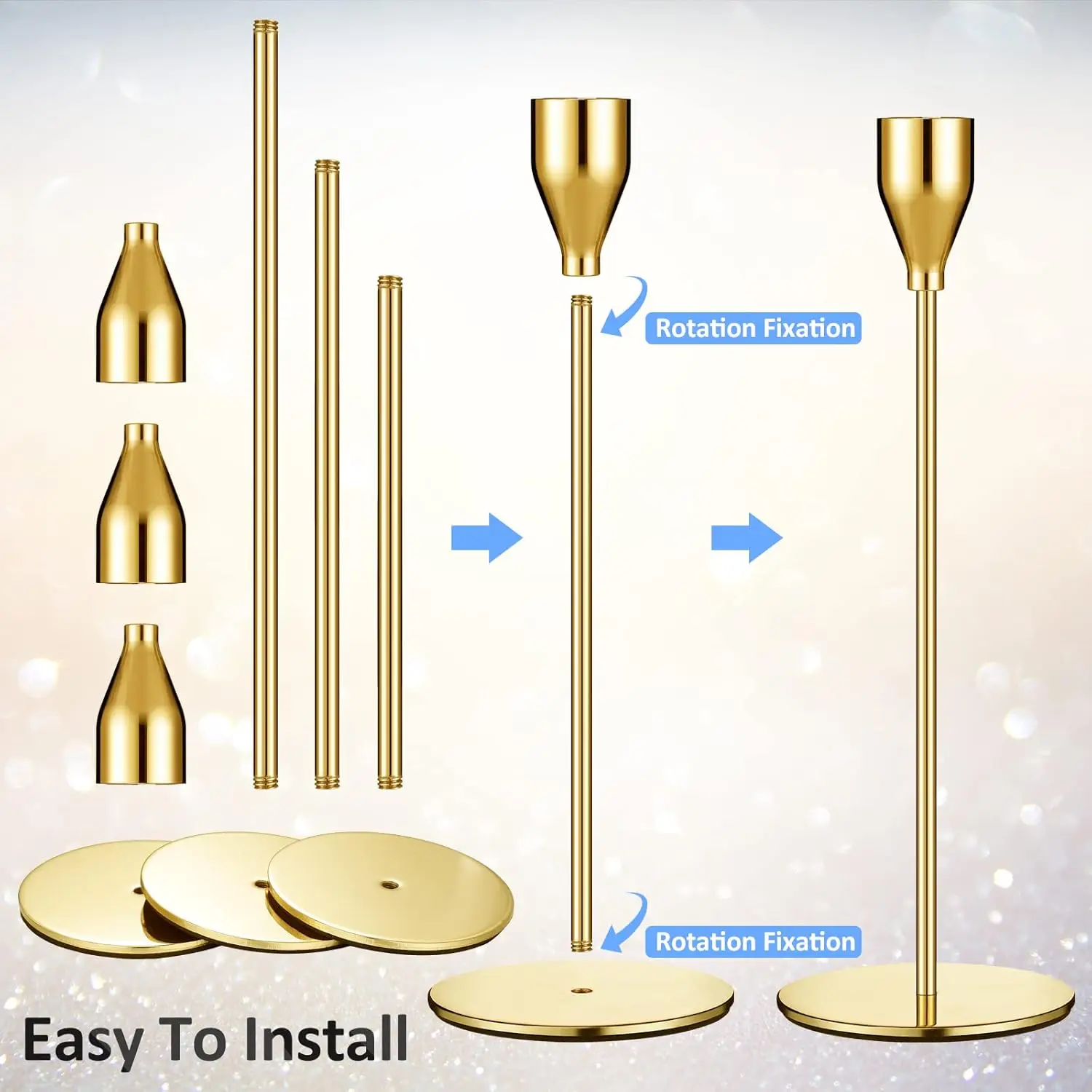 Set of 18 High Quality Modern Gold Indoor Tall Thin Metal Taper Candle Holders for Wedding Table Centerpiece Decorative - Image 3