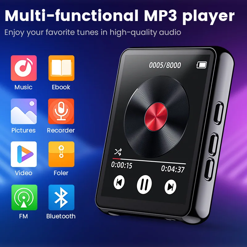 2.4 Inch High-Clear Full-Touch Screen MP3 Player/BT Speaker Stereo Lossless Sound Radio Recorder for Android Dashboard