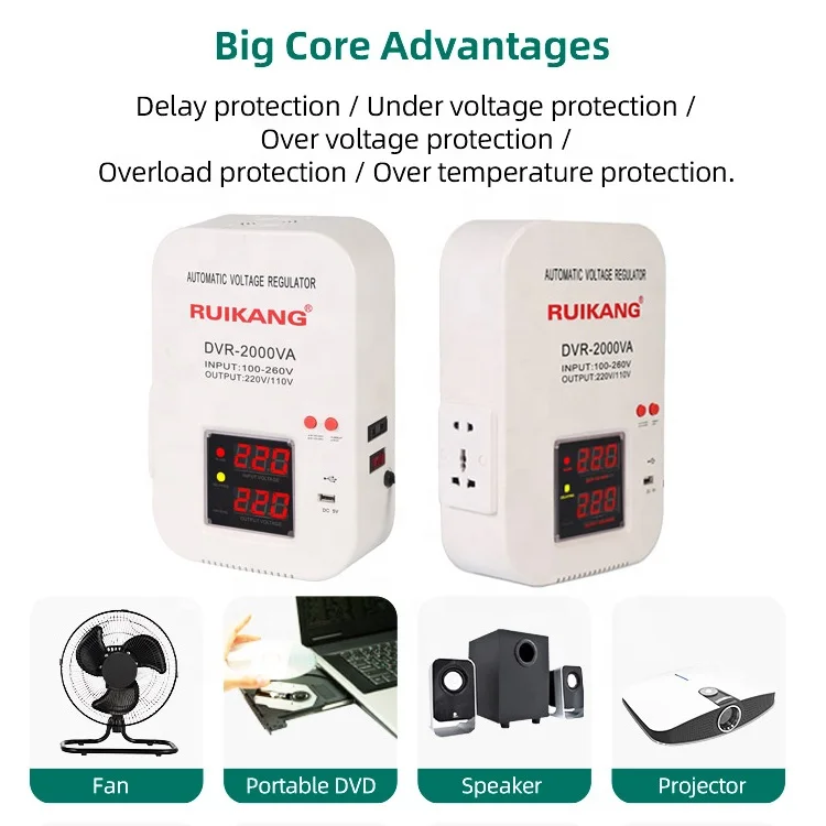 Single-Phase 50Hz Digital Automatic Voltage Regulator for Whole House Wall Hanging PC Material AC DC 220V for Home SVC SBW