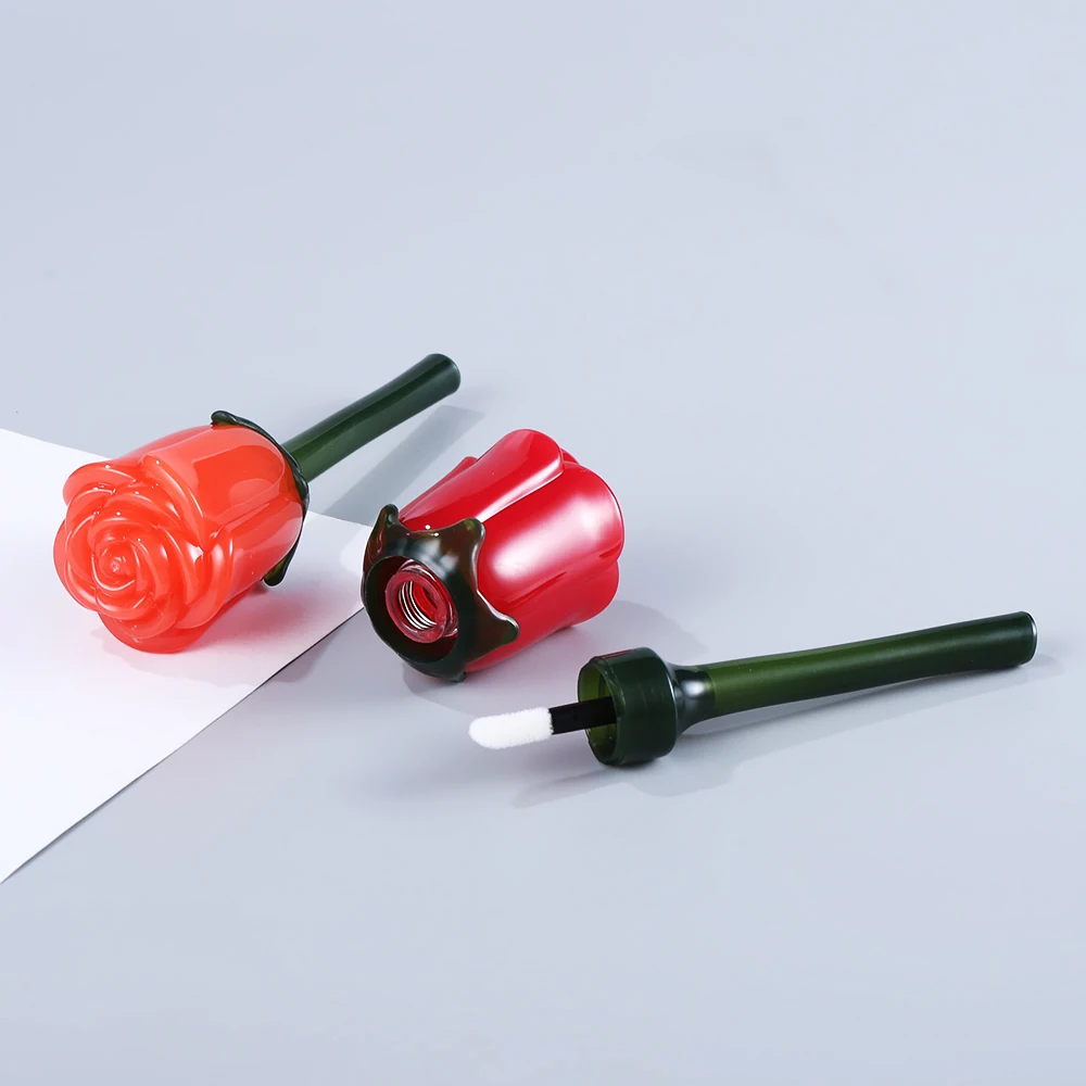 Unique Custom Empty Plastic Flower Shape Lip Gloss Tubes Lipgloss Container Rose
