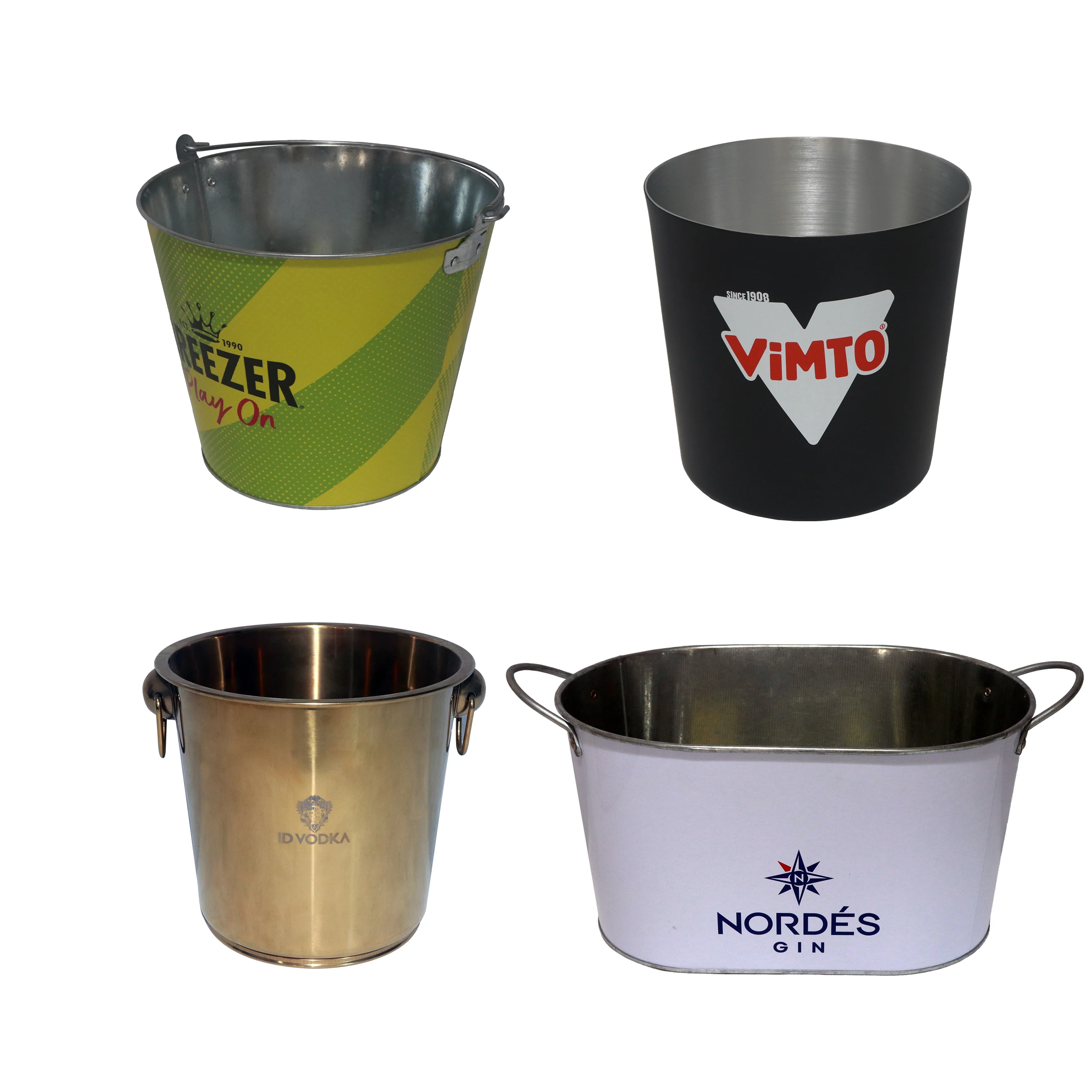 Customizable logo, color, and size options – double-layered stainless steel ice bucket with 100% leak-proof aluminum lining.