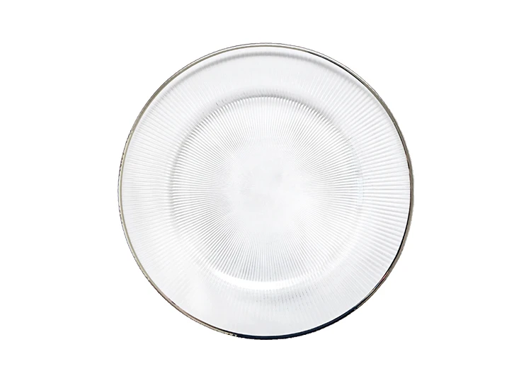 Hot Sale Wedding Banquet Gold Rimmed Crystal Transparent Color Decoration Plates Streak Clear Glass Charger Plates