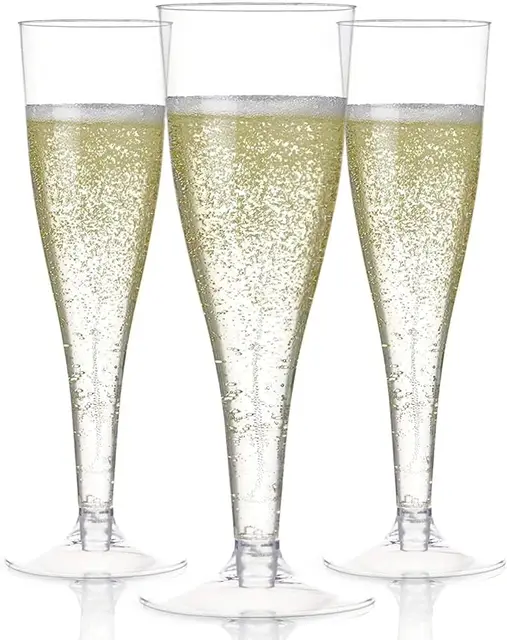 4.5 Oz Clear Gold Rimmed Plastic Champagne Glasses, Disposable Plastic Toasting Glasses, Wedding Party Cocktail Glasses