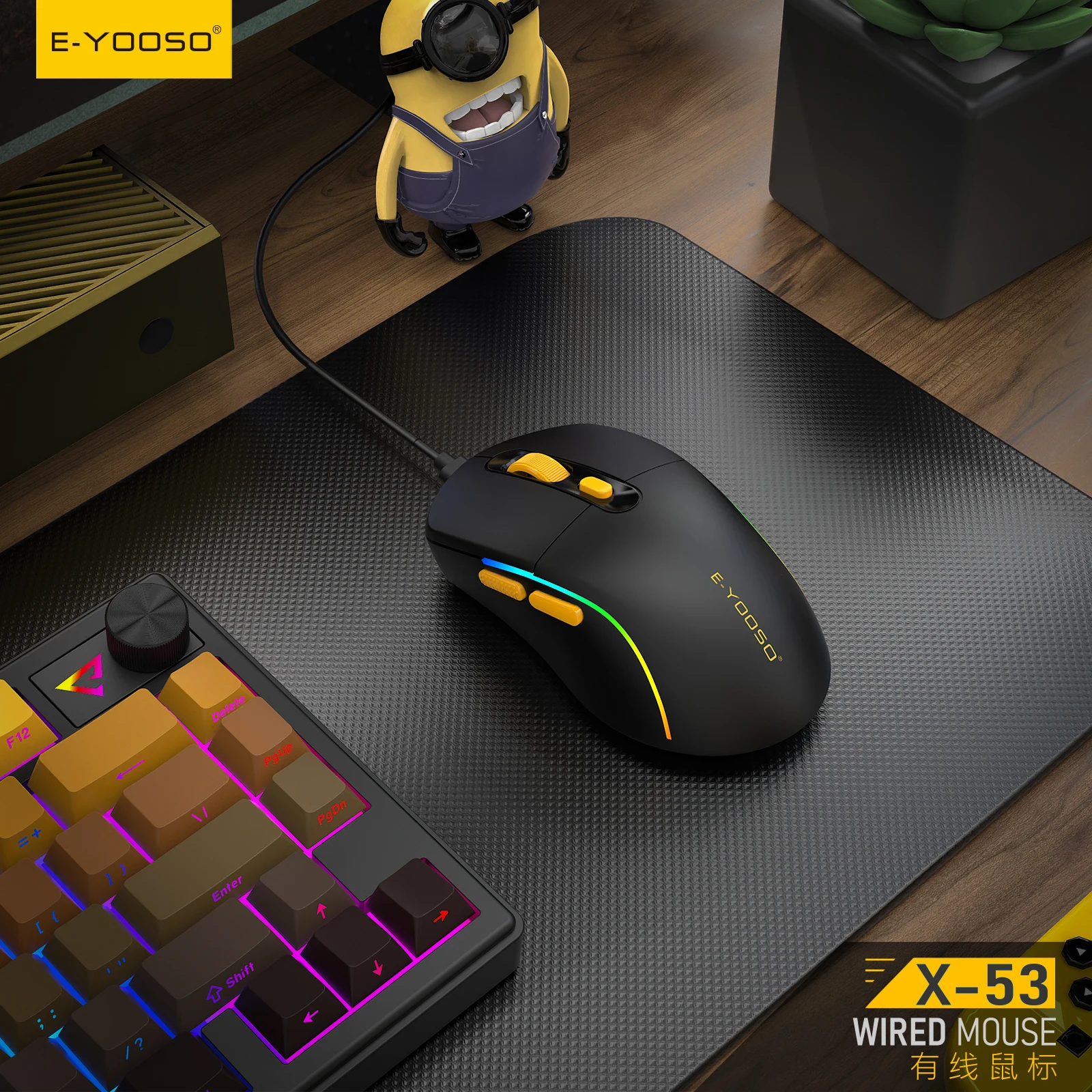 Souris gaming filaire USB-C Plug and Play RGB, 3200 DPI, accélération 30G, capteur SG8925
