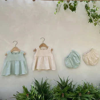A-Class Girl Baby Summer Outfit Casual Fine Plaid Sleeveless High-Waist Short Skirt Triangle Bread Large PP Shorts Woven Worsted