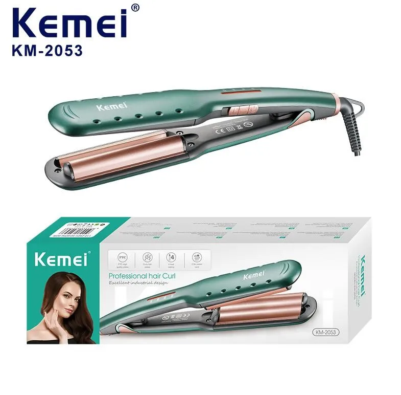 Boucleur à cheveux KEMEI Km-2053, ondulateur pour femmes, revêtement céramique et tourmaline PTC, chauffe rapide, 4 températures réglables, fournisseur de boucleurs à cheveux