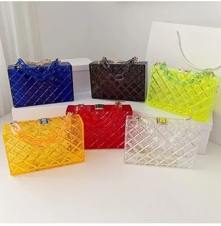 2022 Transparent Chain Portable Small Square Bag Female Fluorescent Color  Handbag - Buy Small Neon Bag Wholesale Orange And Green Acrylic Clear Purse