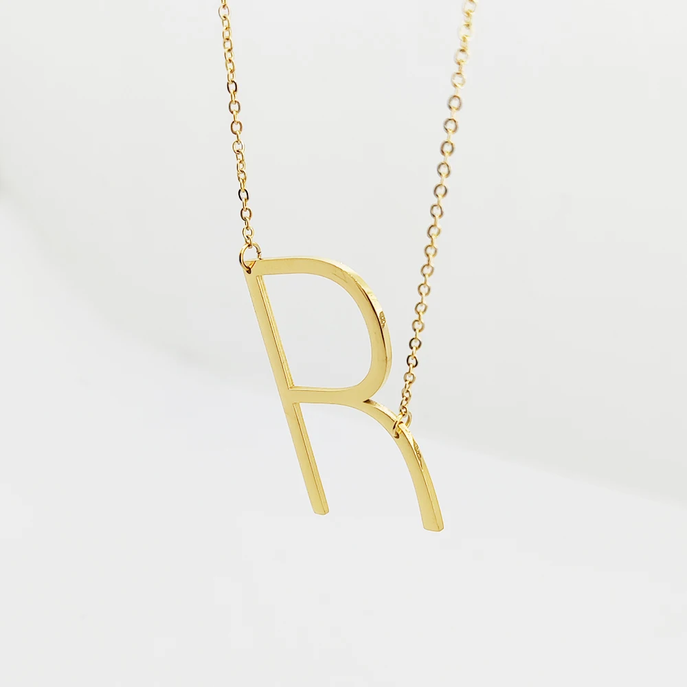 Simple Design 18K Gold Plated 26 Letter Necklace Thin Chain Initial Alphabet R Pendant Necklace Women Jewelry Gifts