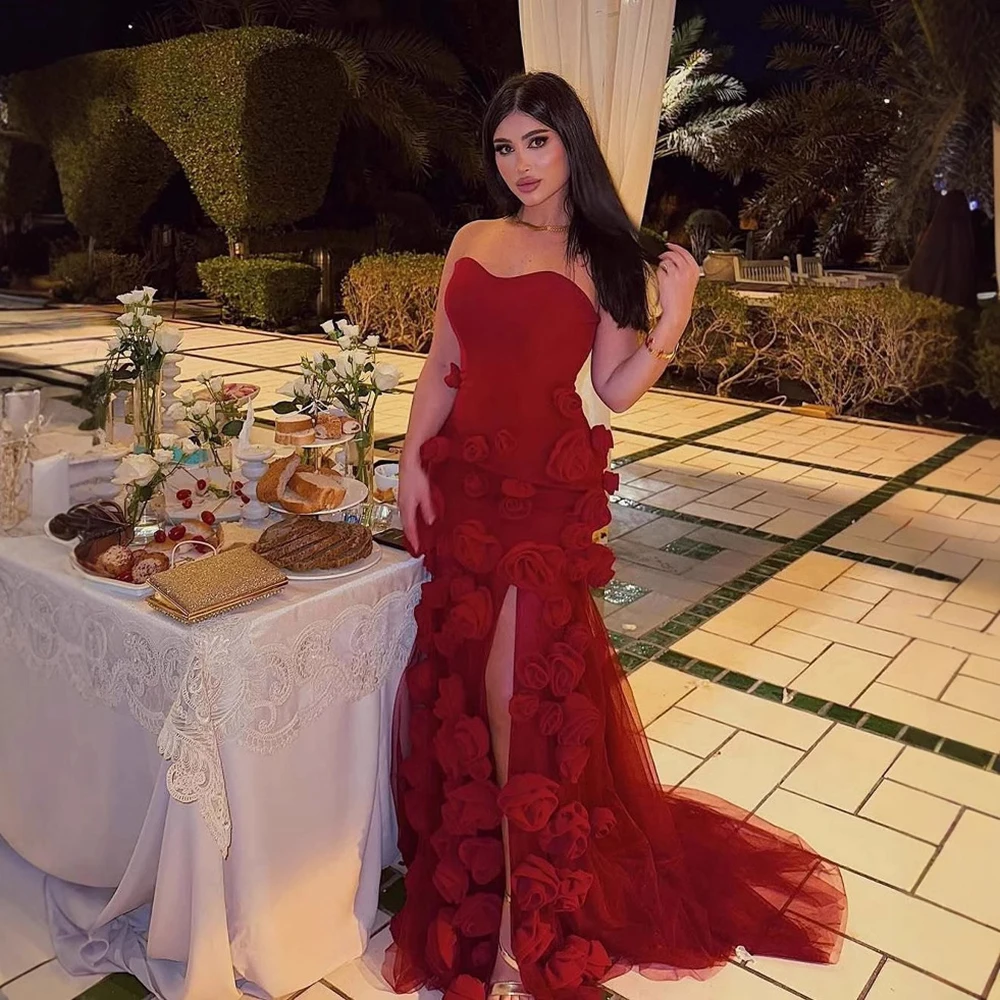 fitted lace wedding dress Mermaid Strapless Burgundy Sequins Long Prom Dress MD4050703 – Dressmeet main image 0