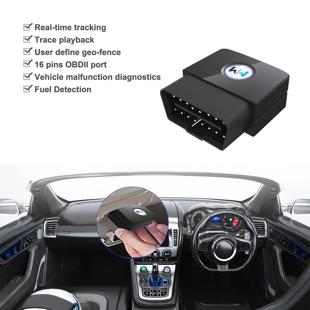OBD2 SMS Web App Software GPS Tracker Automotive Use Device with History Playback 12-Month Warranty