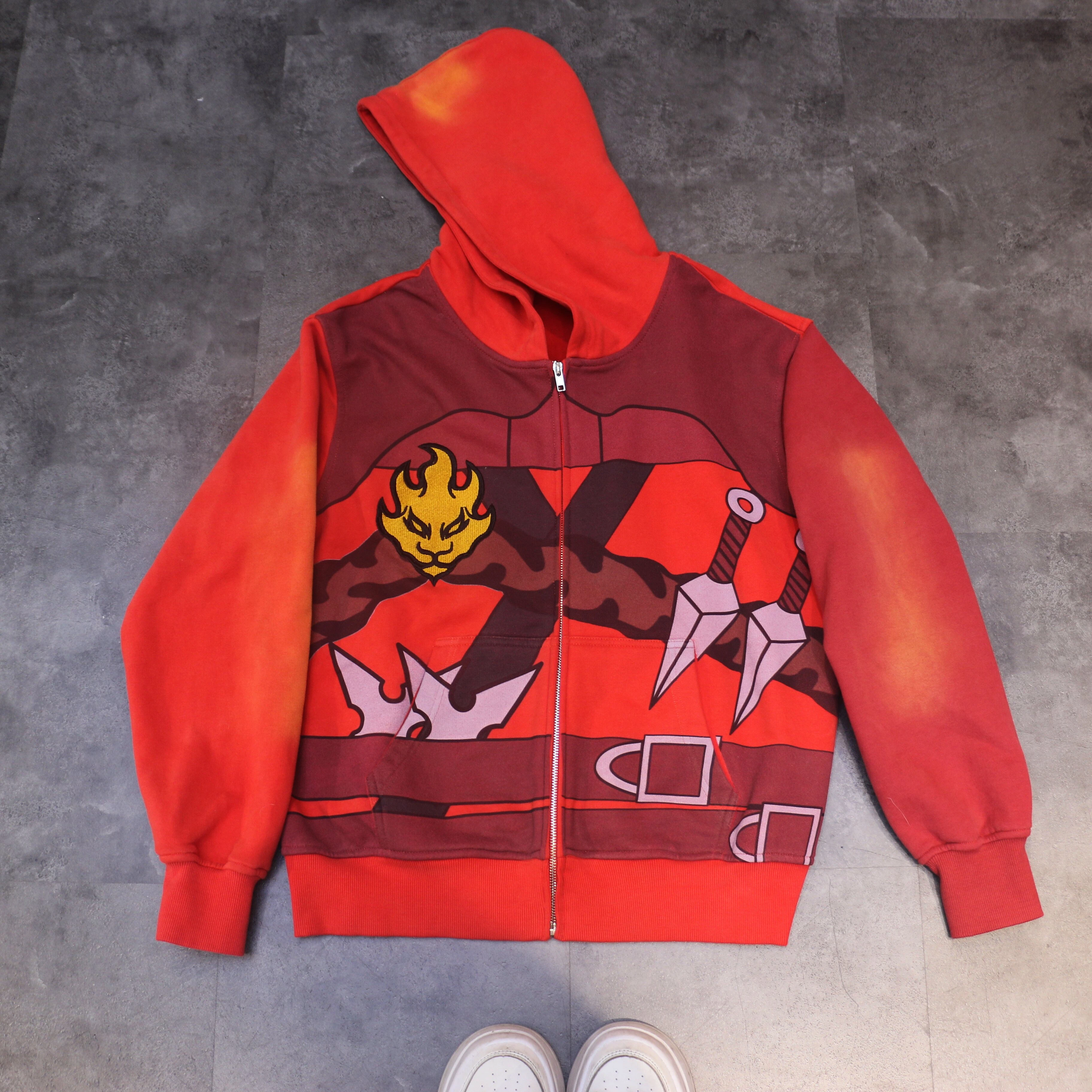 Custom Logo Embroidered Cotton Ninja Hoodie - Zip-Up, DTG Printed